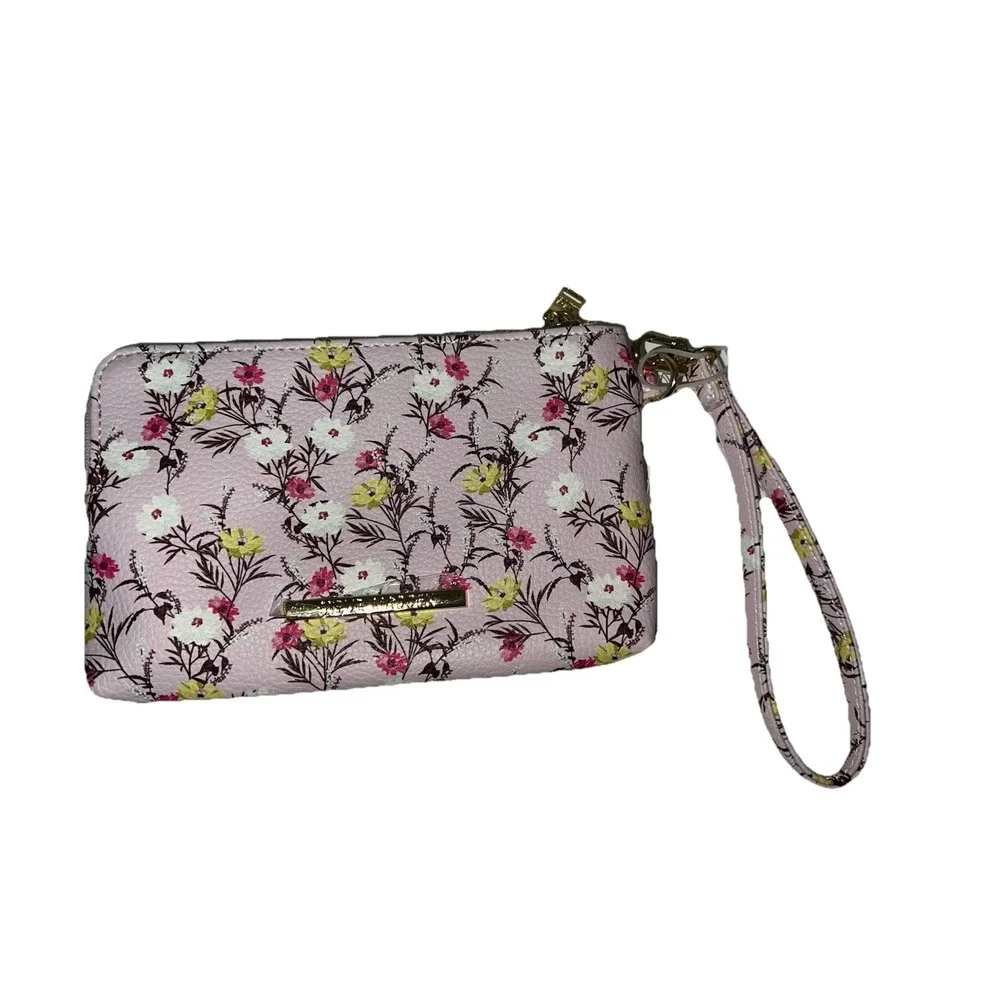 Steve Madden Large Zip Around Wristlet Wallet With A Pink Floral Pink New